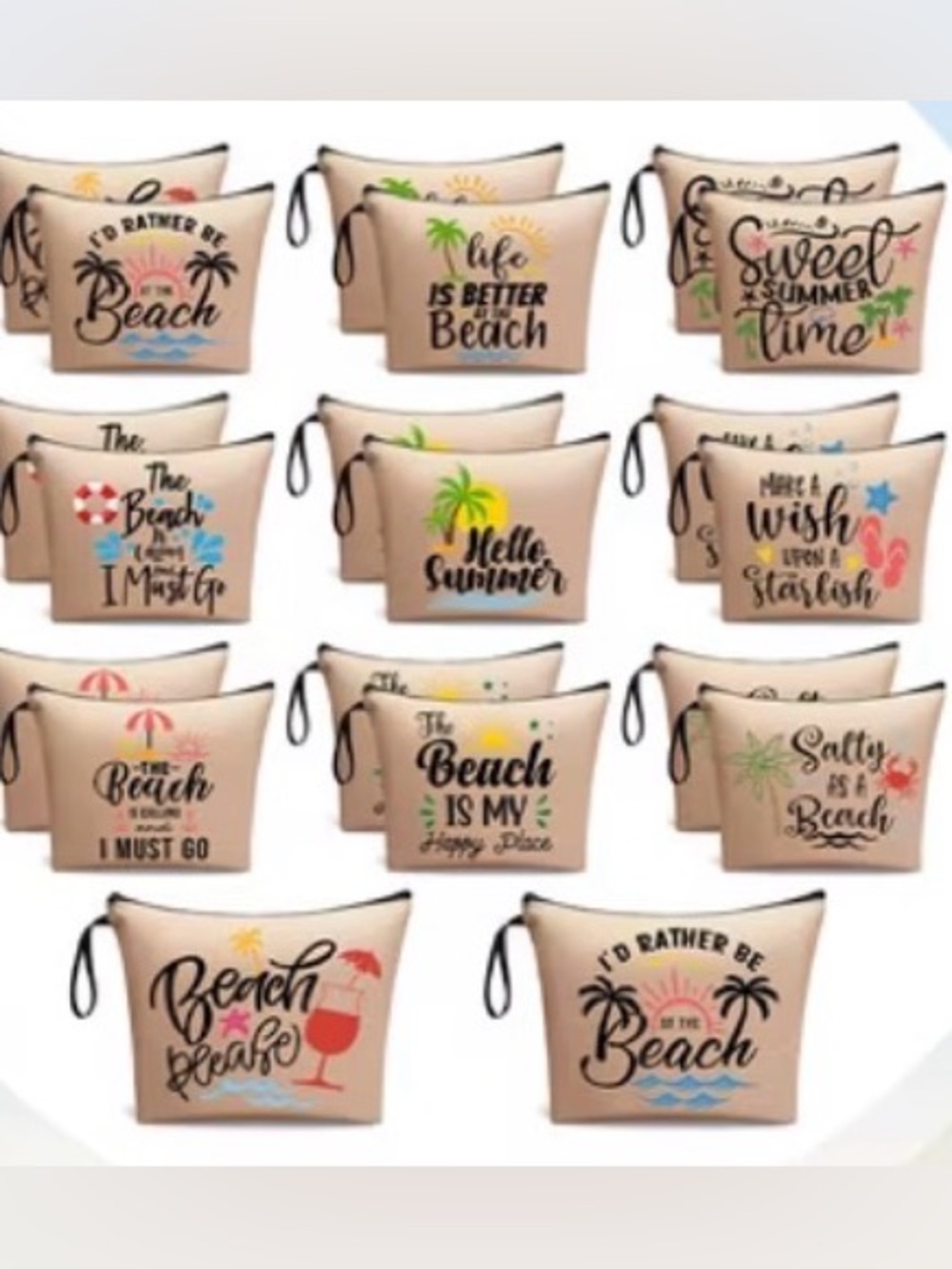 Canvas Beach Pouch - Beige Summer Print